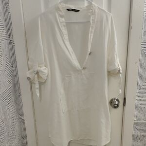 Zara Linen White Tunic Dress